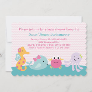 Girl Sea Animals Ocean Life Baby Shower Invitation