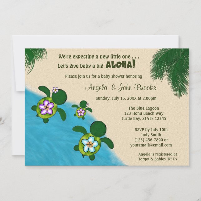 GIRL Sea TURTLE Baby Shower Invite PURP (Honu) 04B (Front)