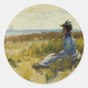 Girl Seated by the Sea Classic Round Sticker