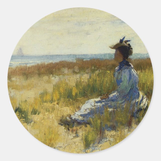 Girl Seated by the Sea Classic Round Sticker (Front)