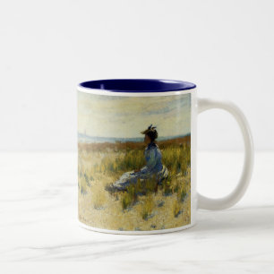 Girl Seated by the Sea Two-Tone Coffee Mug