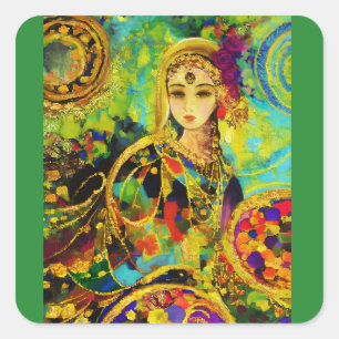 Girl Selling Flowers Square Sticker