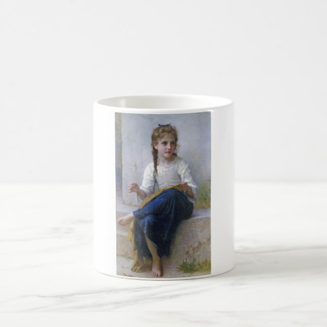 Girl Sewing, Bouguereau Coffee Mug (Center)