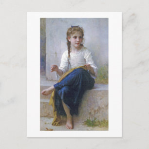 Girl Sewing, Bouguereau Postcard