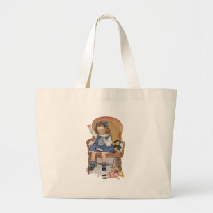 Girl Sewing Dollies Large Tote Bag