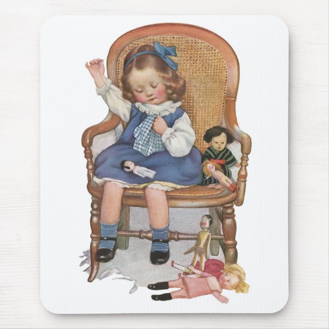 Girl Sewing Dollies Mouse Pad (Front)