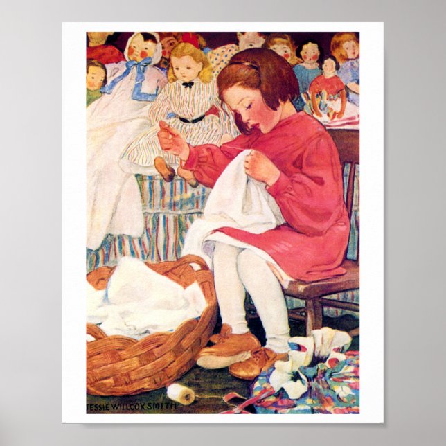 Girl Sewing, Jessie Willcox Smith Poster (Front)