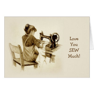 Girl Sewing, Love you SEW Much, Pencil Sepia