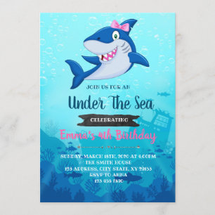 Girl Shark Birthday party invitation