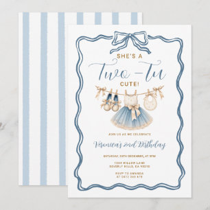 Girl She's a two-tu cute ballerina 2nd birthday Invitation