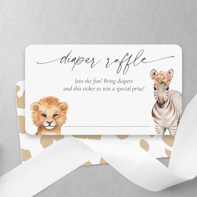 Girl Shower Diaper raffle Ticket, Safari Animals  Enclosure Card (Safari Animals, Baby Girl Shower, Diaper raffle Ticket.)
