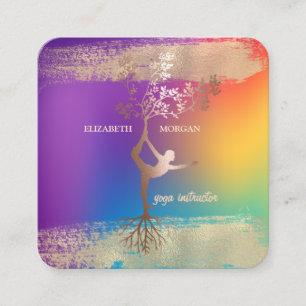 Girl Silhouete Gold Brush Stroke Ombre Holographic Square Business Card