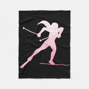 Girl Silhouette Cross Country Skiing Winter Sports Fleece Blanket