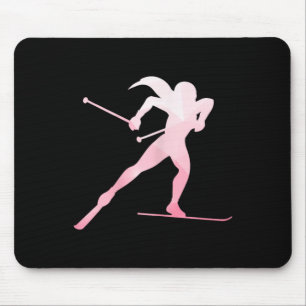 Girl Silhouette Cross Country Skiing Winter Sports Mouse Pad