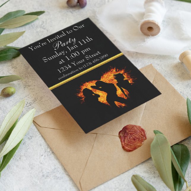 Girl silhouette party fire invite with gold foil (Creator Uploaded)