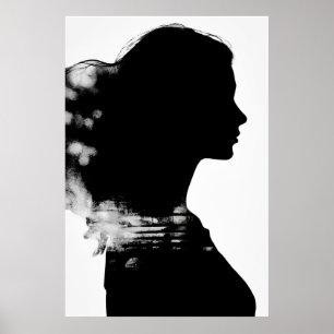 Girl Silhouette Scenic Black & White Modern Art Poster