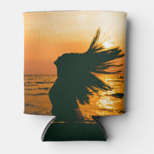 Girl silhouette, sea sunset, freedom. can cooler