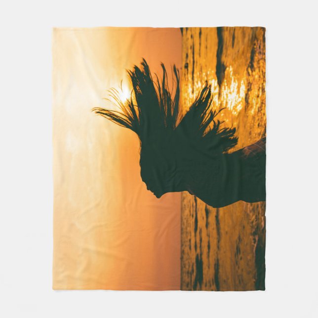 Girl silhouette, sea sunset, freedom. fleece blanket (Front)