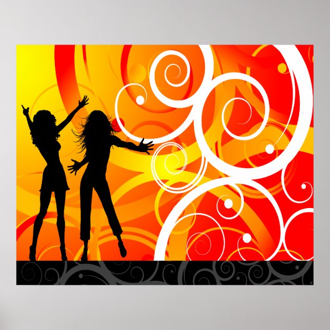 Girl Silhouettes Dancing On Background Of Swirls Poster (Front)
