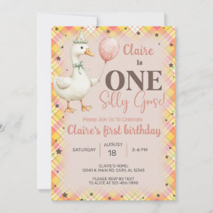 Girl Silly Goose 1st first birthday invite, goose. Invitation