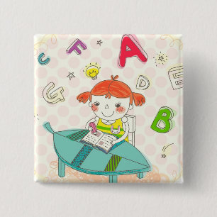 Girl sitting on chair, studying 15 cm square badge