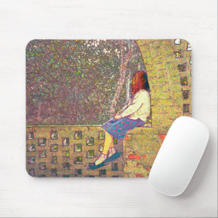 Girl Sitting on Garden Wall Day Dreaming Mouse Pad