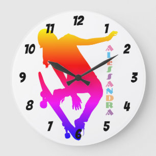Girl Skateboarder Custom name Large Clock