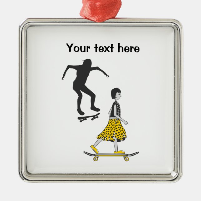 Girl skateboarding metal ornament (Front)