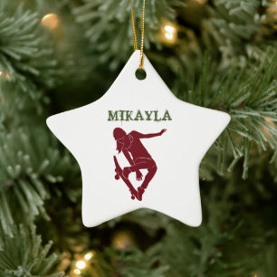 Girl Skateboarding Personalised Skateboarders Ceramic Ornament