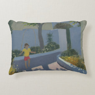 Girl Skipping Santorini 2002 Decorative Cushion