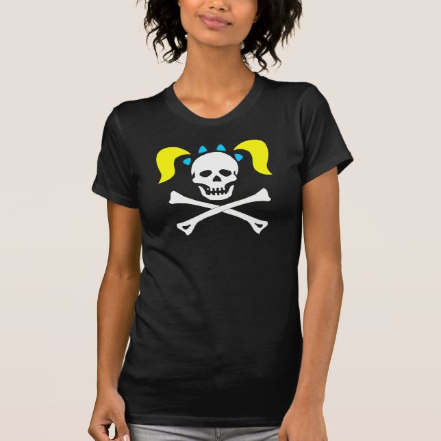 Girl Skull & Crossbones With Pigtails Ladies T-Shirt (Front)
