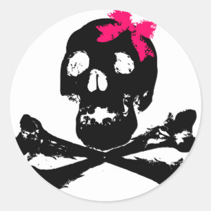Girl Skull with Pink Bow Classic Round Sticker