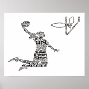 Girl Slam Dunking Basketbal Motivational Word Art Poster