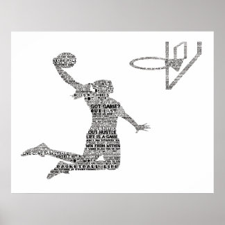 Girl Slam Dunking Basketbal Motivational Word Art Poster