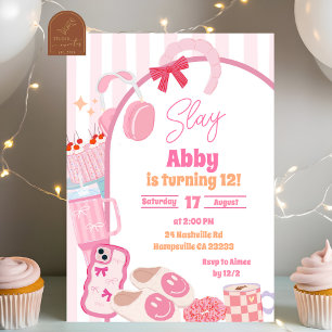 Girl Slay Stripes Aesthetic Tween Birthday Invitation