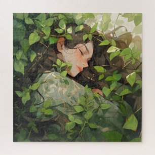 Girl Sleeping in Forest Anime Jigsaw Puzzle