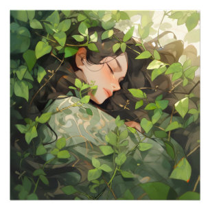 Girl Sleeping in Forest Anime Photo Print
