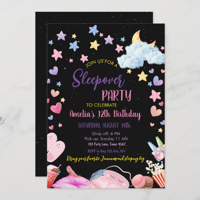 Girl Sleepover Party Teen Kids Slumber Birthday In Invitation (Front/Back)