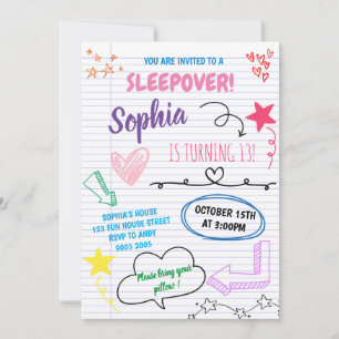 Girl Sleepover Party Teen Kids Slumber Birthday Invitation