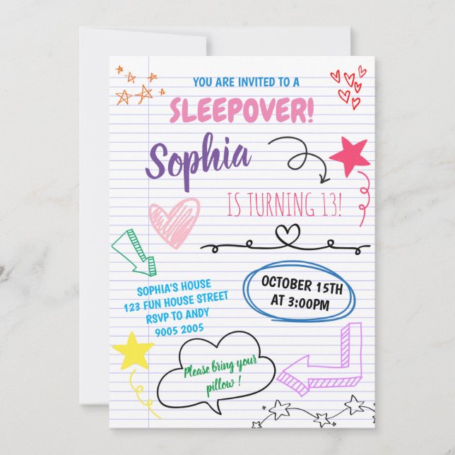Girl Sleepover Party Teen Kids Slumber Birthday Invitation (Front)