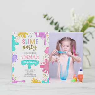 Girl Slime Birthday Party Photo Invitation