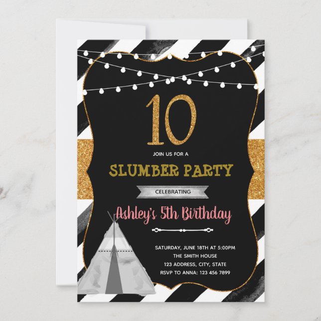 Girl slumber 10th party Invitation (Front)