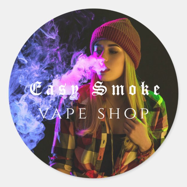 Girl Smoke Vape Shop Business Classic Round Sticker (Front)