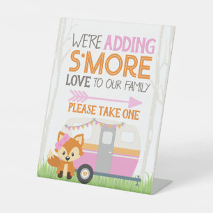 Girl S'more Love RV Camper Woodland Baby Shower Pedestal Sign