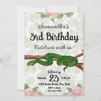 Girl Snake Birthday Invitation