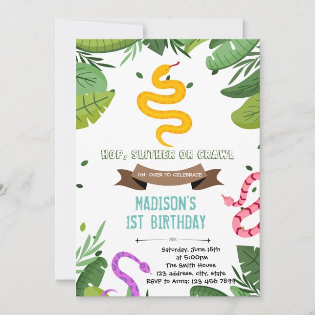 Girl snake reptile invitation (Front)