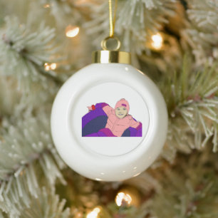 Girl Snow Tubing Ceramic Ball Christmas Ornament