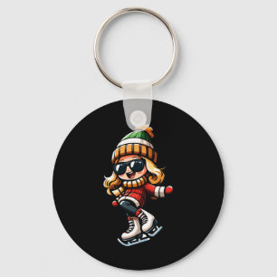 Girl Snowflake Sungles Snowboarding Player Key Ring