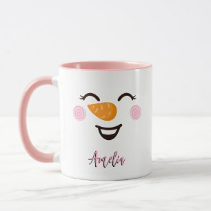 Girl Snowman Face Personalised Name Holiday  Mug