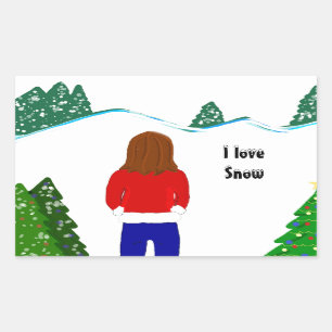 Girl Snowy Winter Day Rectangular Sticker